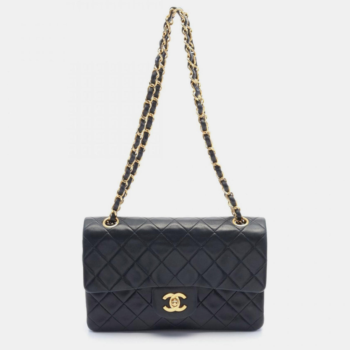 Chanel Black Lambskin Leather Small Classic Double Flap Shoulder Bag