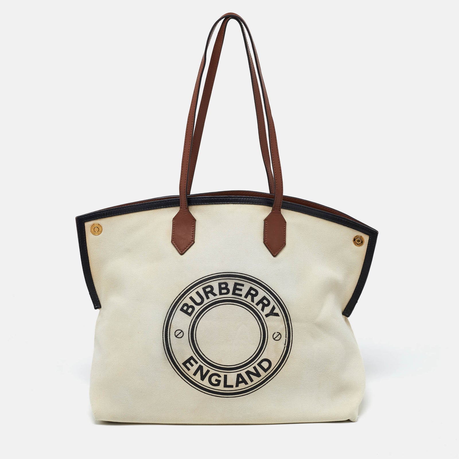 Burberry Tri Color Canvas and Leather Large Society Tote