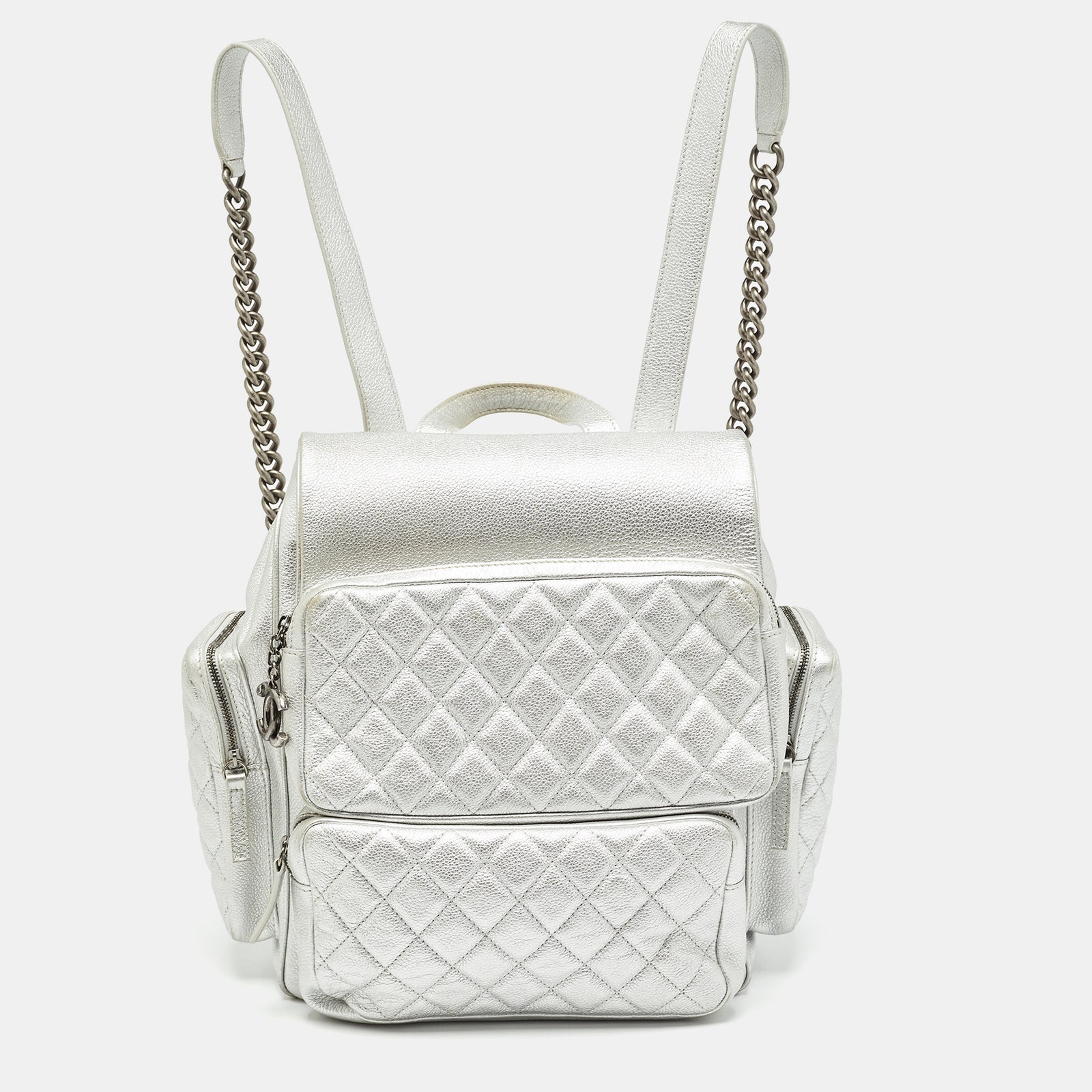 Chanel Silver Quilted Leather Casual Rock Airline Backpack