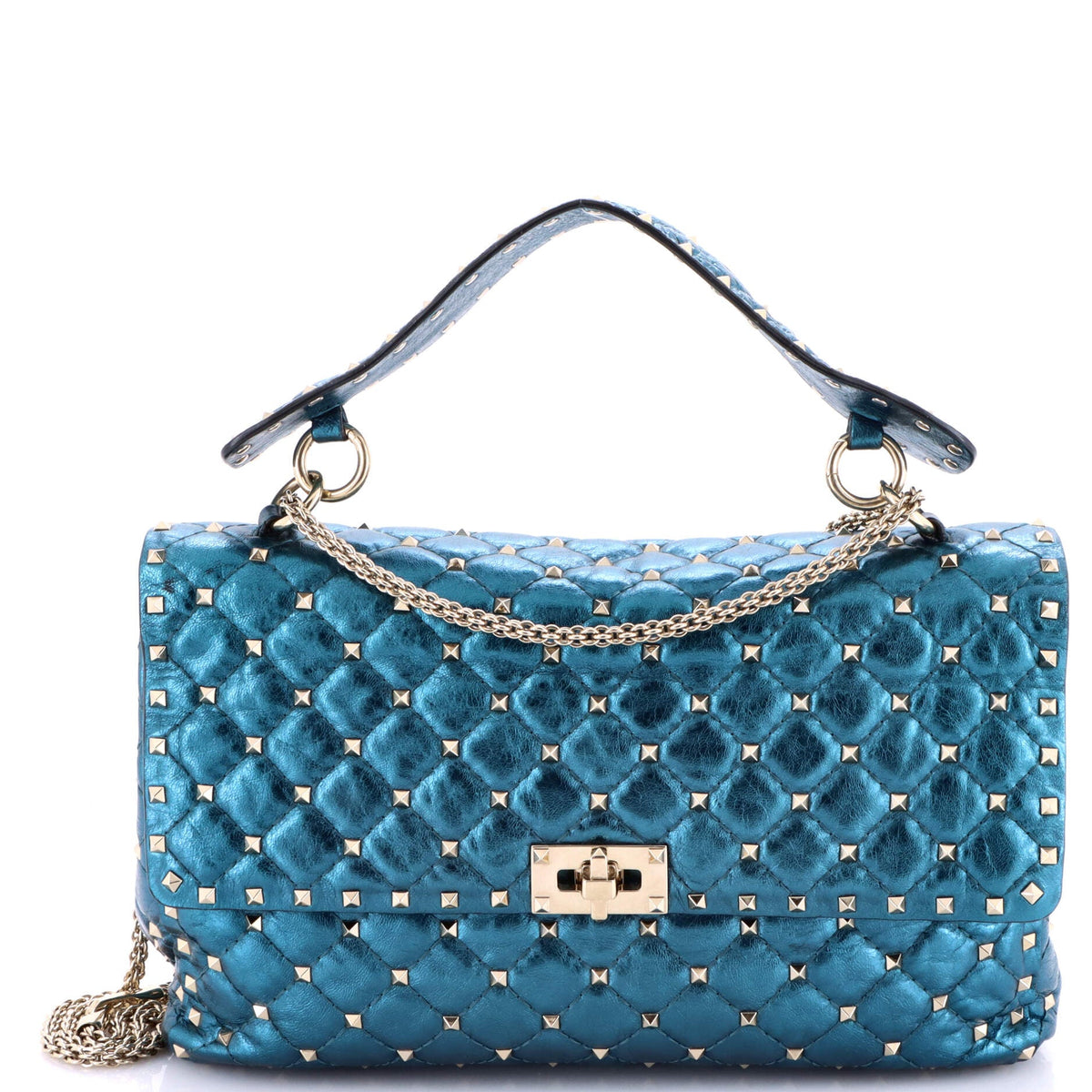 Valentino VALENTINO GARAVANI Rockstud Spike Flap Bag Quilted Leather Large