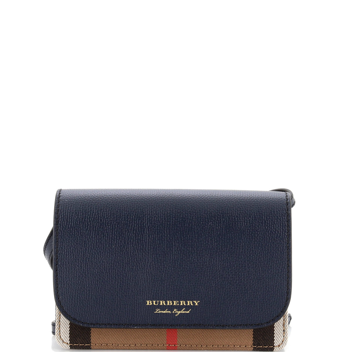 Burberry Hampshire Wallet on Strap Leather and House Check Canvas