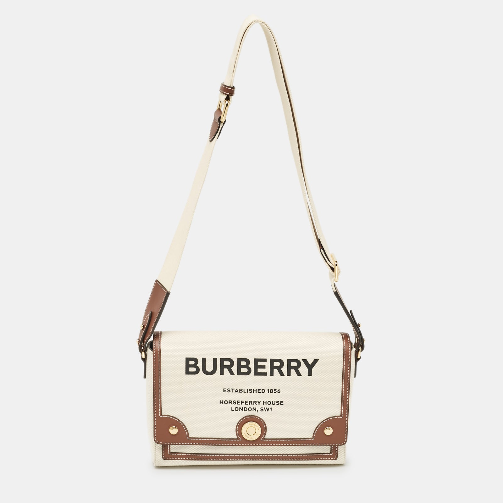 Burberry Beige/Brown Canvas and Leather Note Crossbody Bag