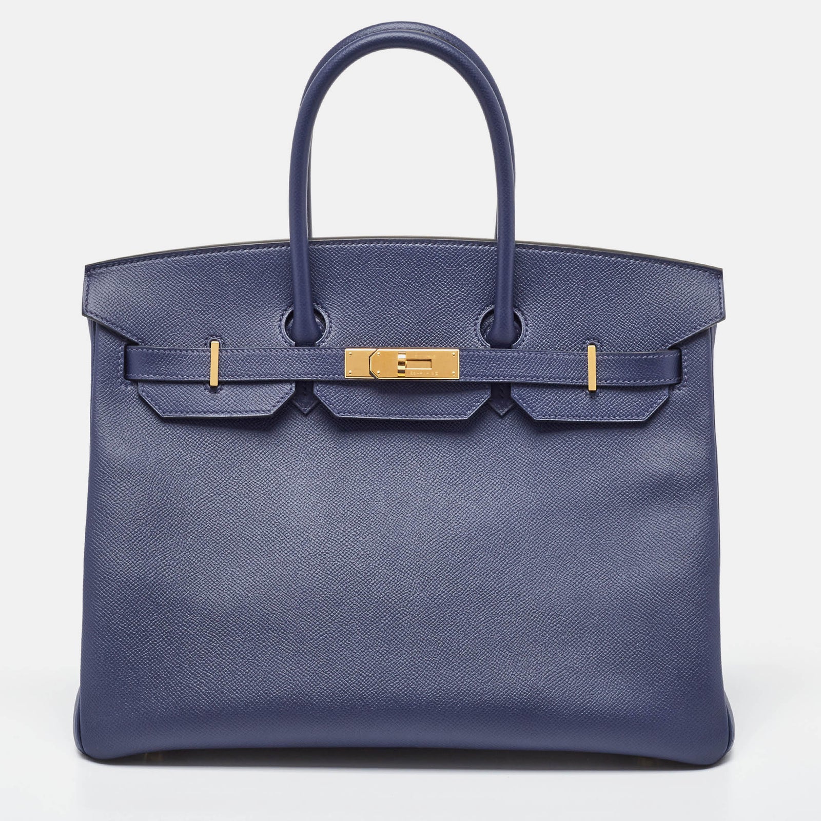 Herm?s Sac Birkin 35 en cuir Epsom bleu saphir avec finition dorée