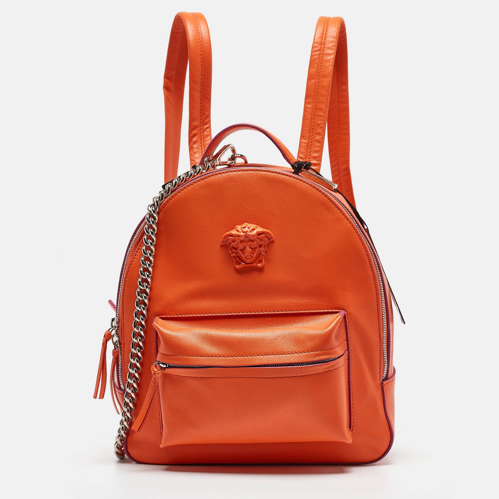 Versace Orange Leather Medusa Backpack