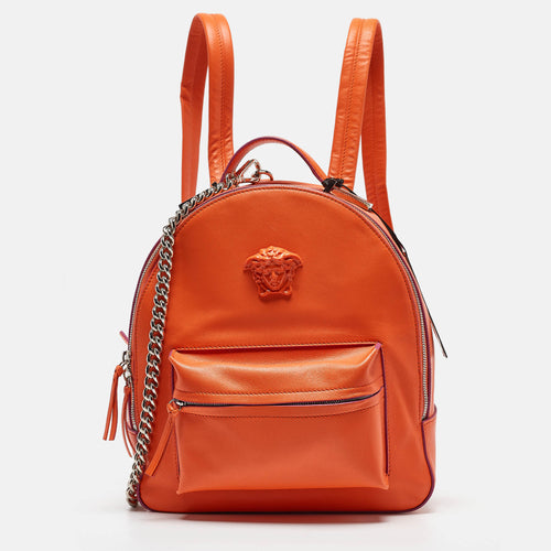 Orange Leather Medusa Backpack