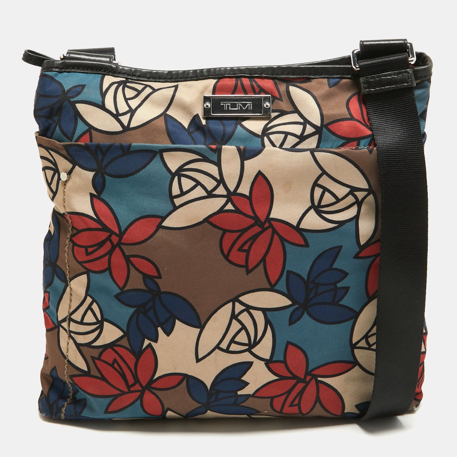 Tumi Multicolor Printed Nylon and Leather Zip Messenger Bag