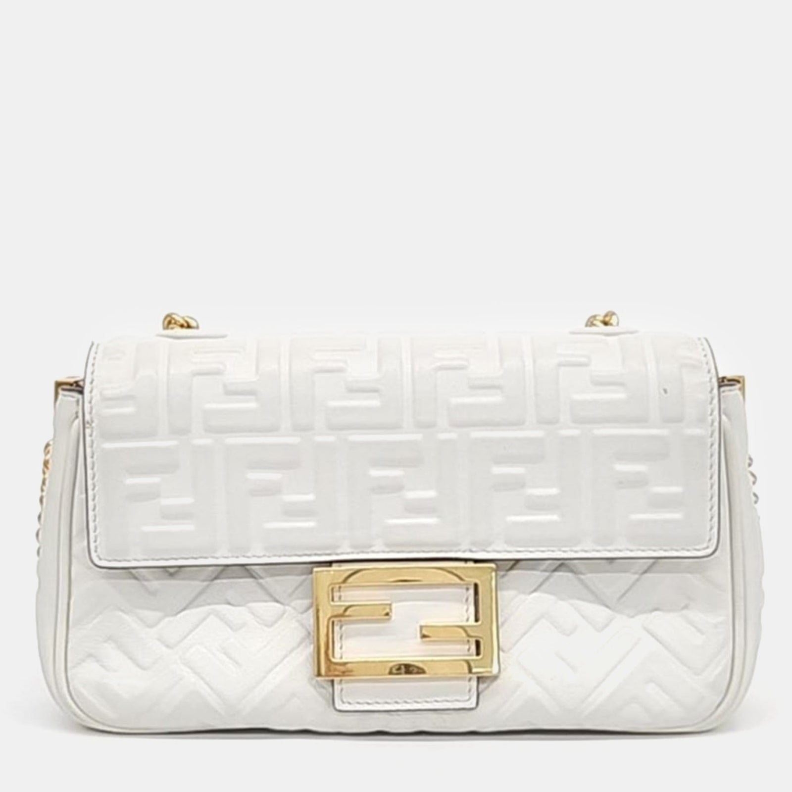 Fendi White Zucca Embossed Leather Baguette Bag