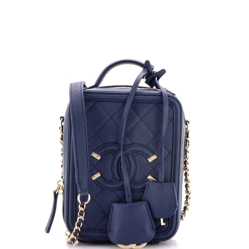 CHANEL Filigree Vertical Vanity Case Quilted Caviar