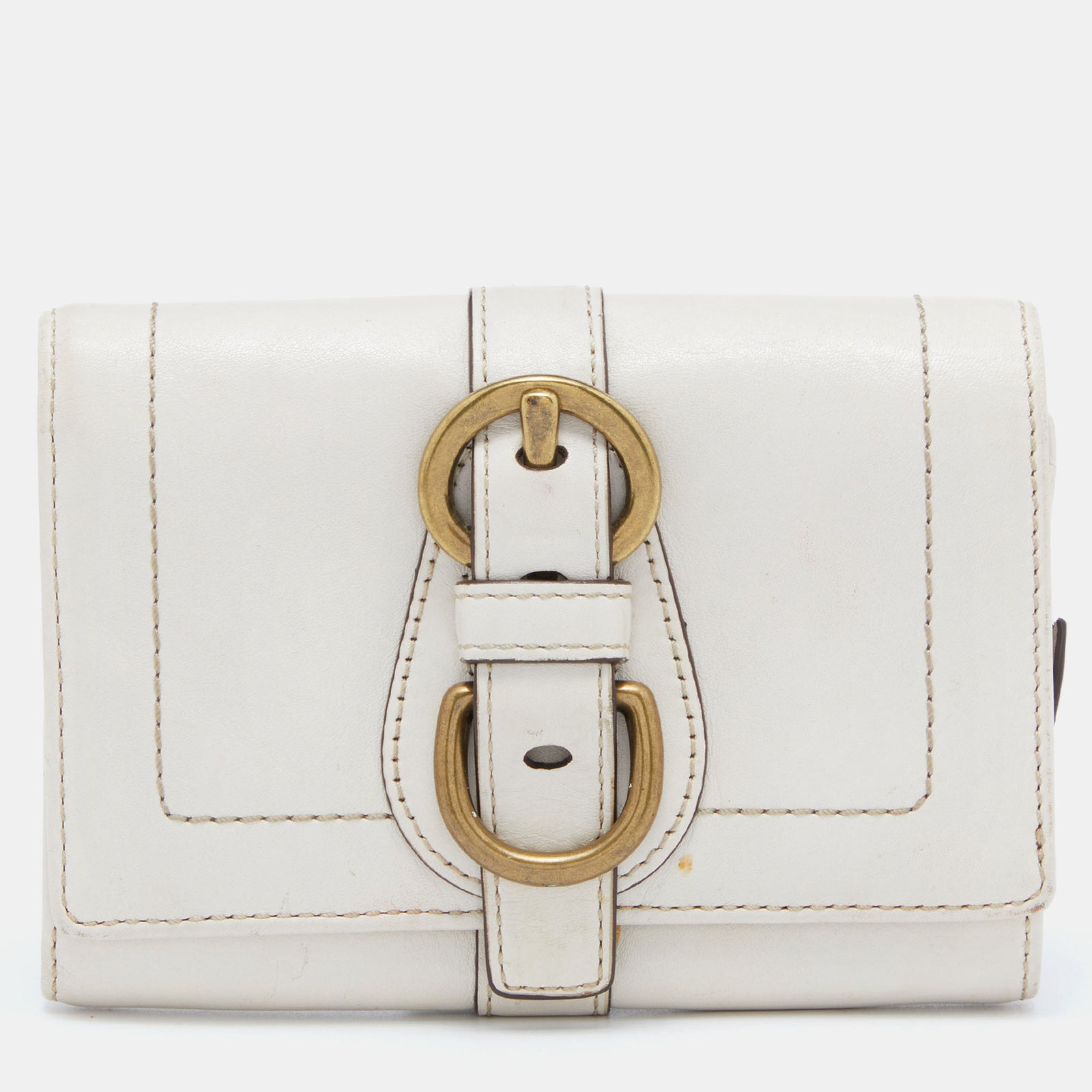 Coach Off White Leather Compact Wallet