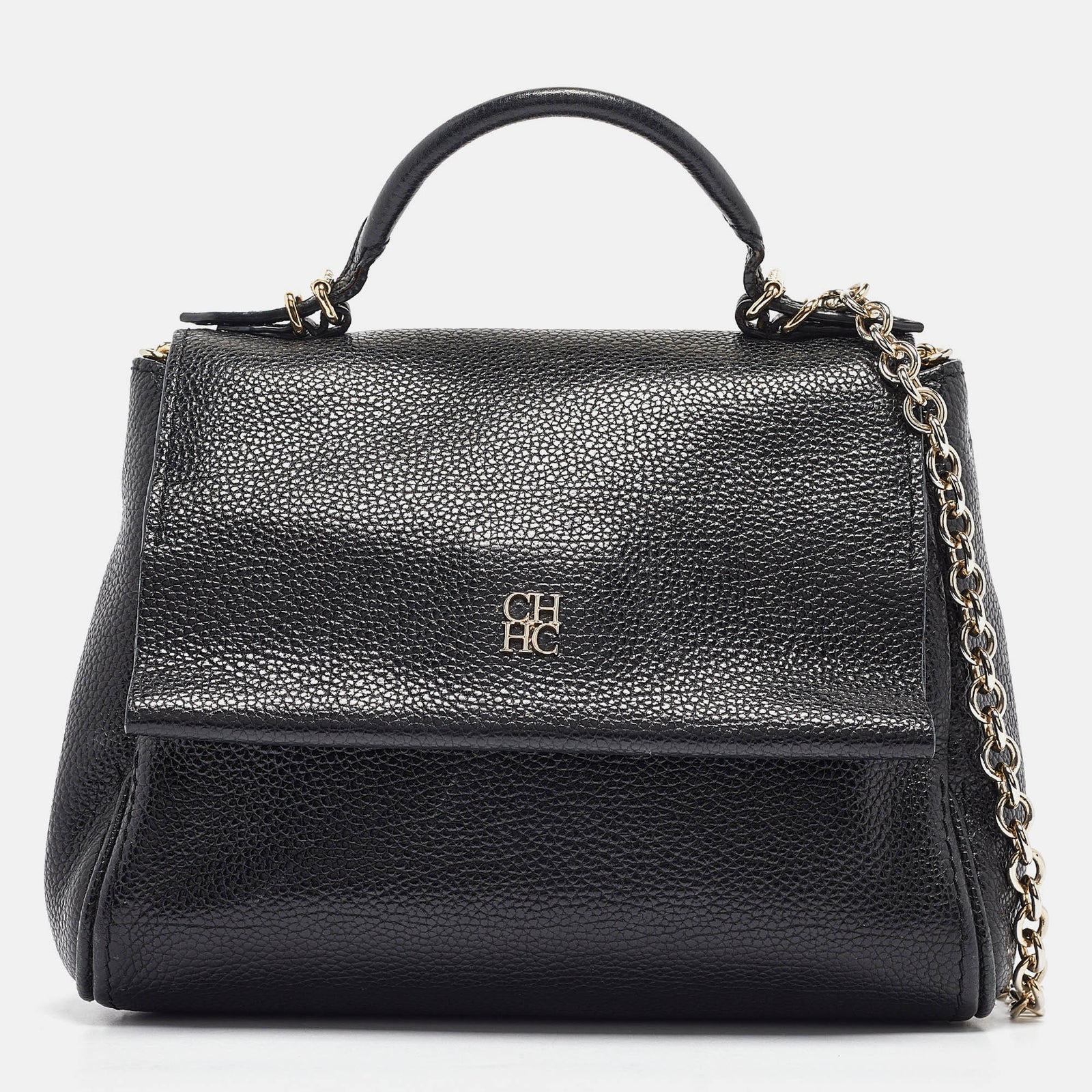 Carolina Herrera Black Leather Small Minuetto Top Handle Bag