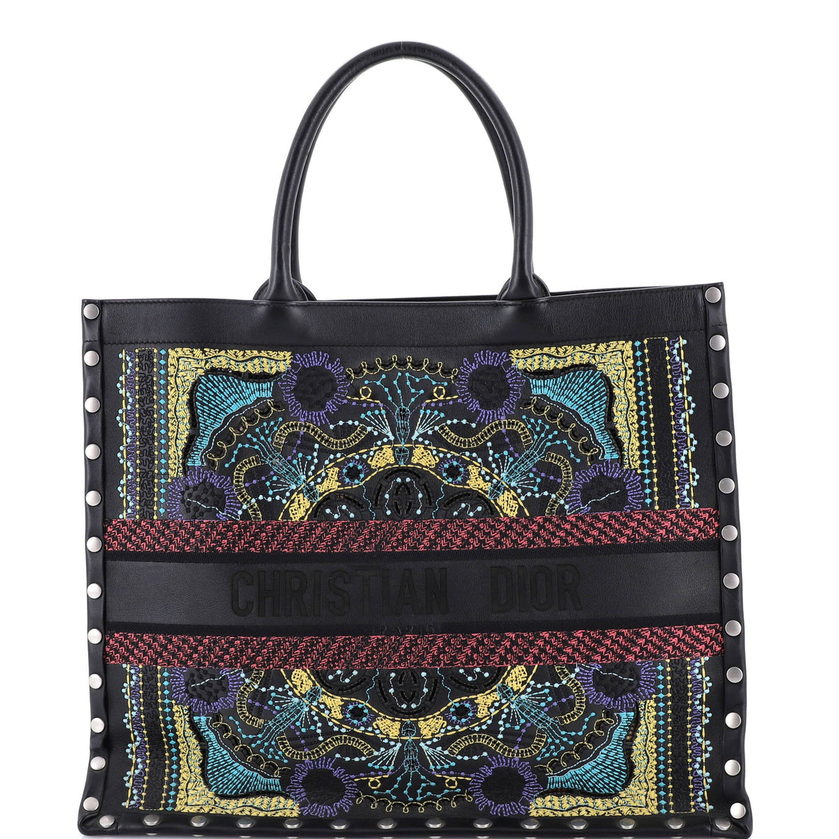 Christian Dior Book Tote Embroidered Studded Leather Large