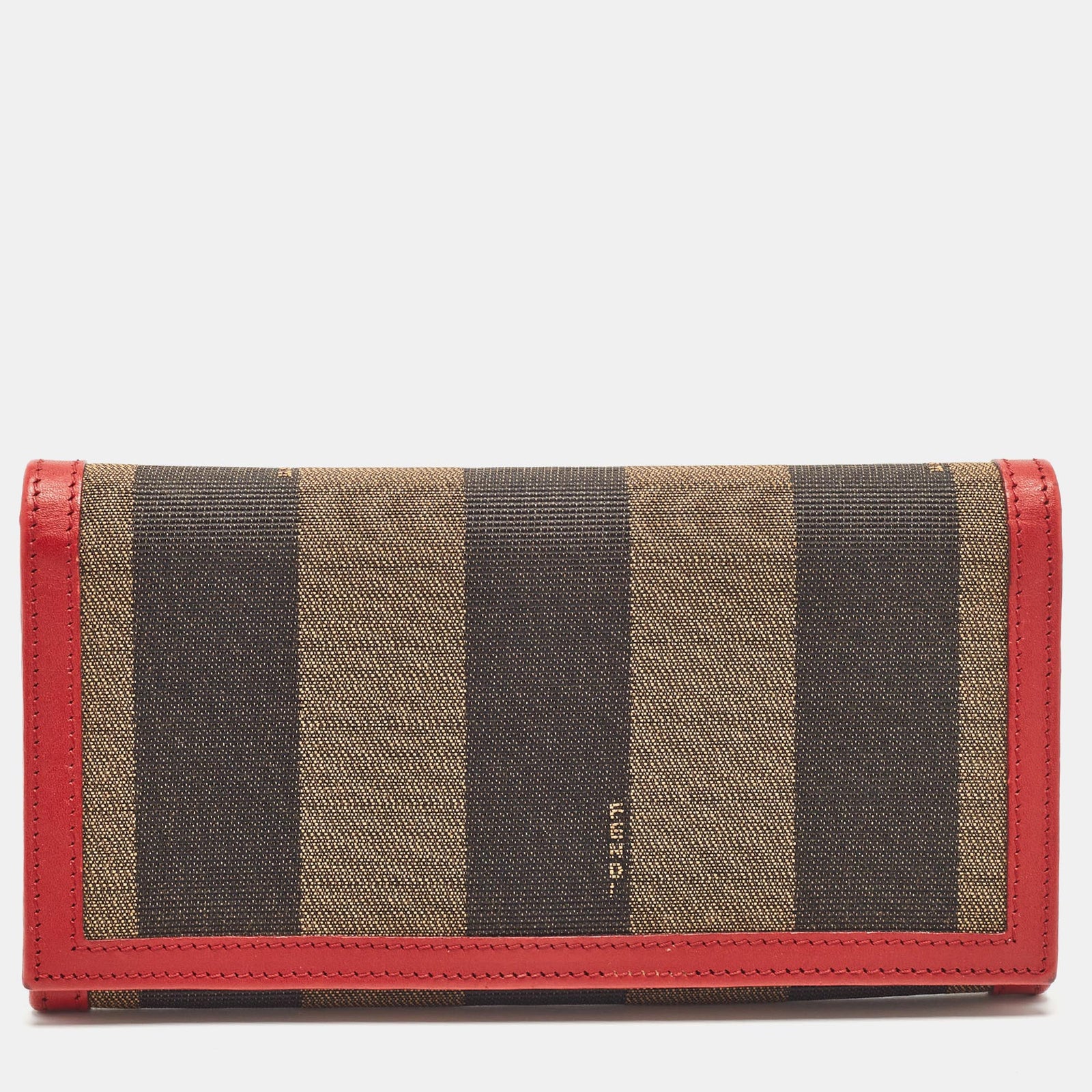 Fendi Red/Brown Stripe Canvas and Leather Flap Continental Wallet