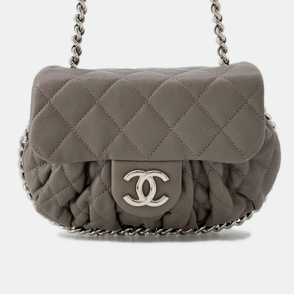 Chanel Gray Lambskin Chain Around Shoulder Bag