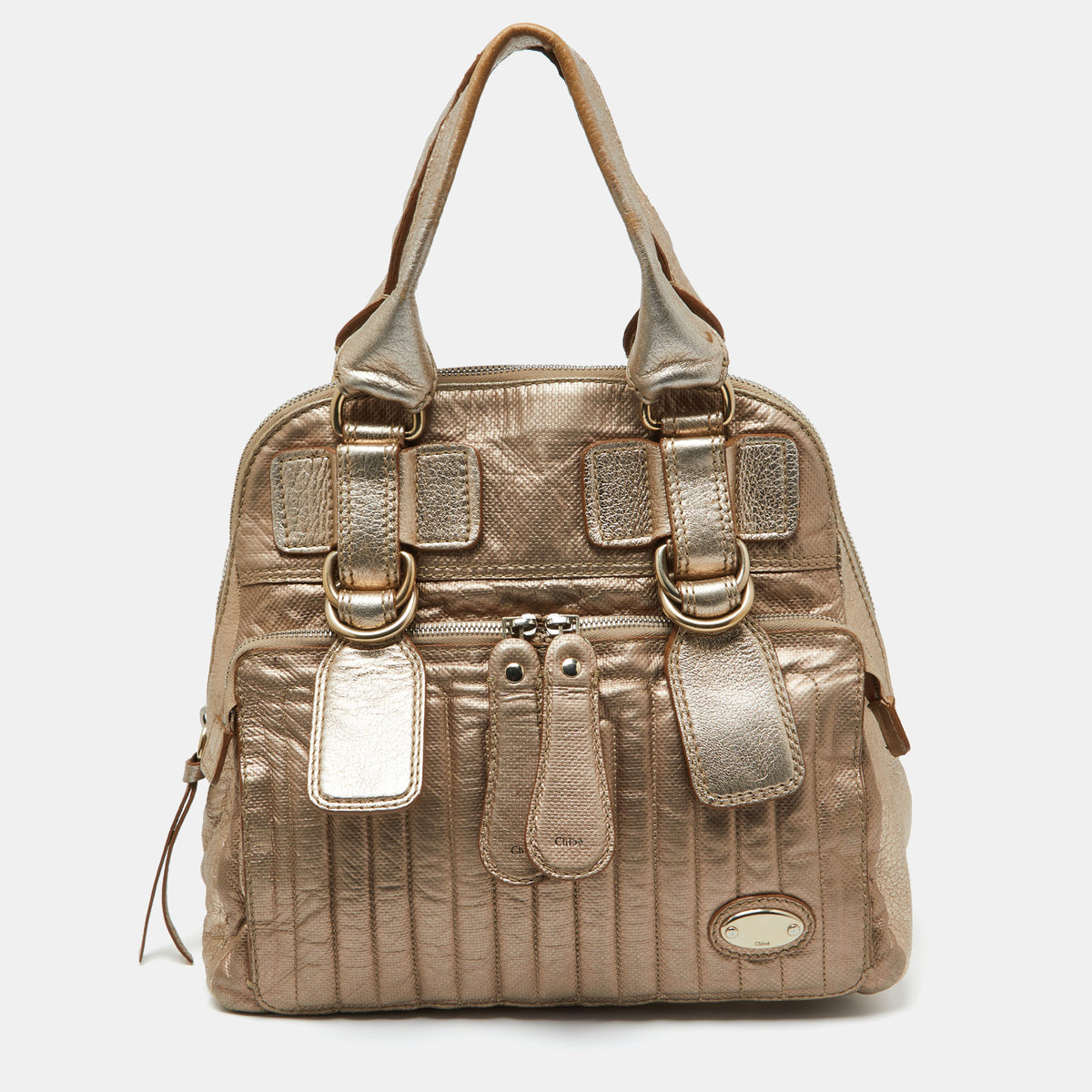 Chloe Gold Leather Front Pocket Satchel