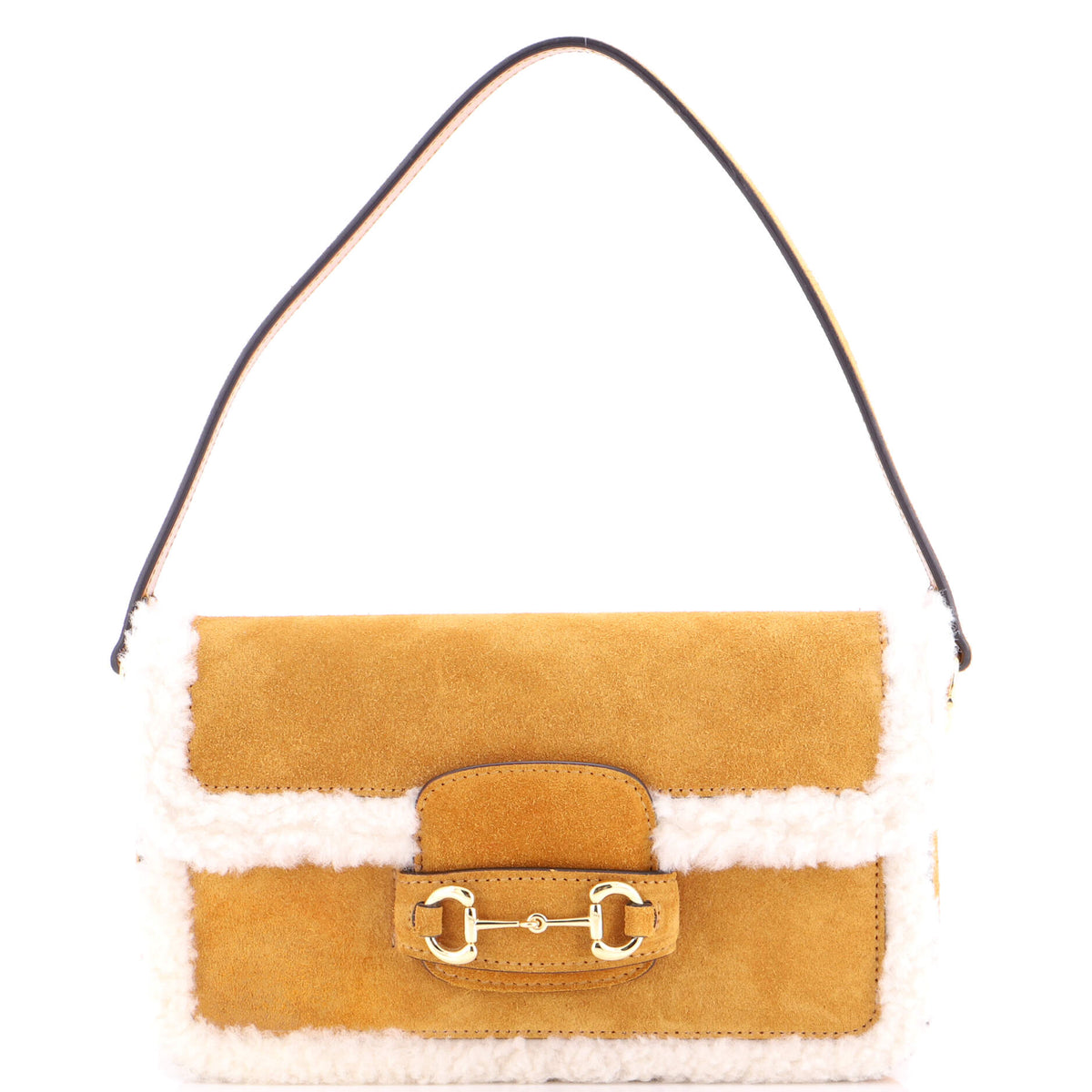 Gucci GUCCI Horsebit 1955 Shoulder Bag Suede with Shearling Mini