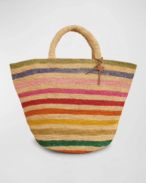 Striped Raffia Summer Tote Bag