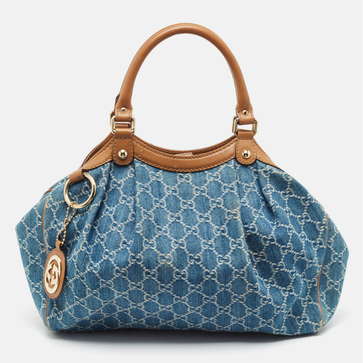 Gucci Blue/Brown GG Denim and Leather Medium Sukey Tote