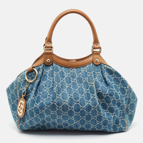 Blue/Brown GG Denim and Leather Medium Sukey Tote