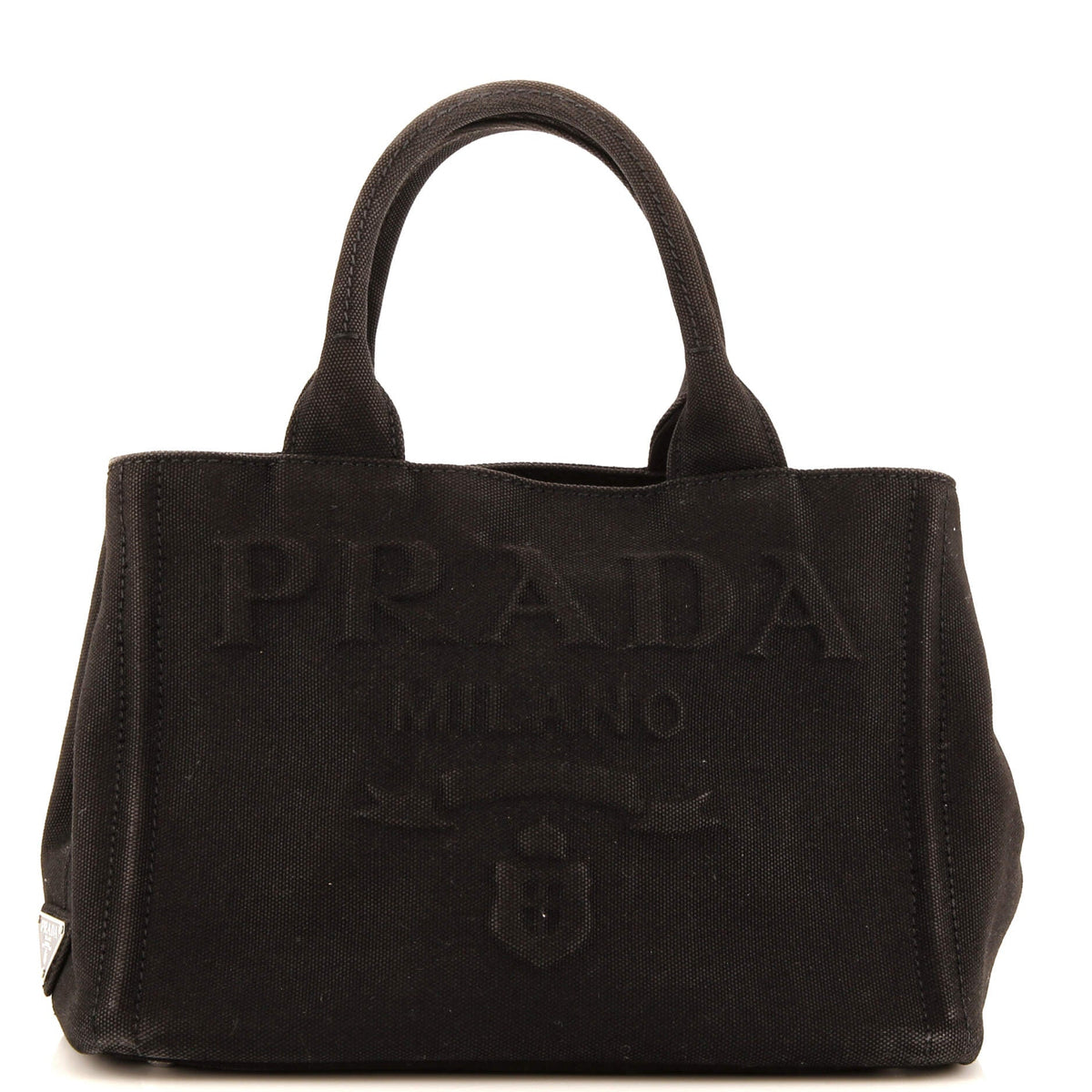 Prada PRADA Embossed Logo Canapa Convertible Tote Canvas Mini