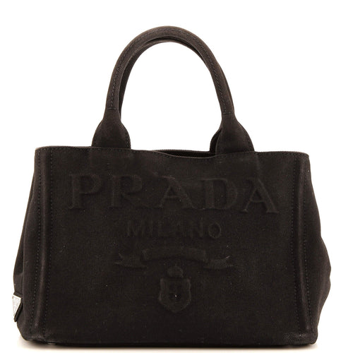 PRADA Embossed Logo Canapa Convertible Tote Canvas Mini