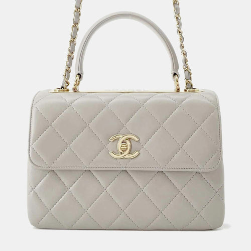 Gray Lambskin Top handle flap Bag