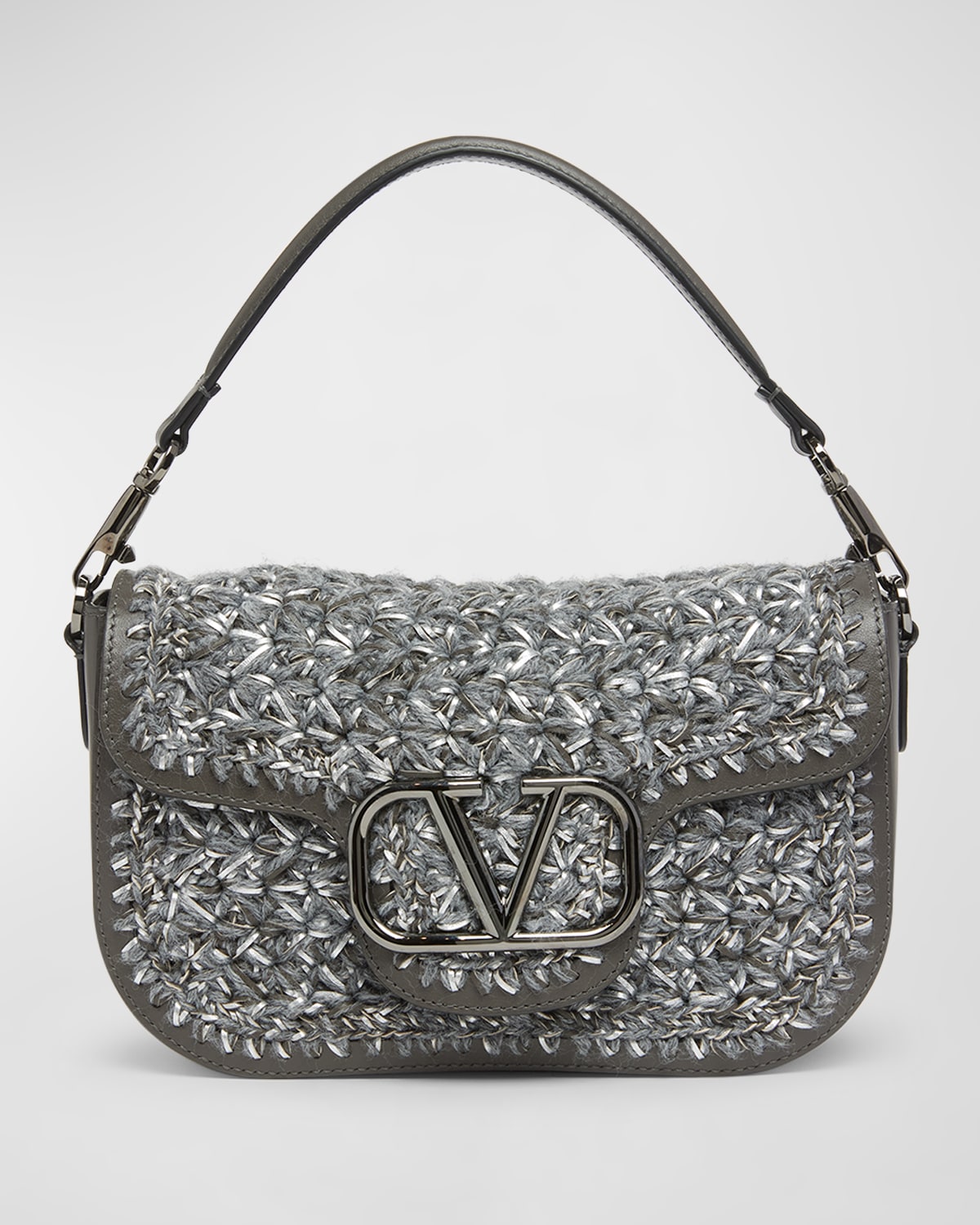 Valentino Alltime VLOGO Crochet Wool Shoulder Bag