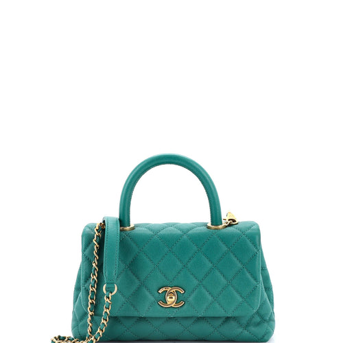 CHANEL Coco Top Handle Bag Quilted Caviar Mini