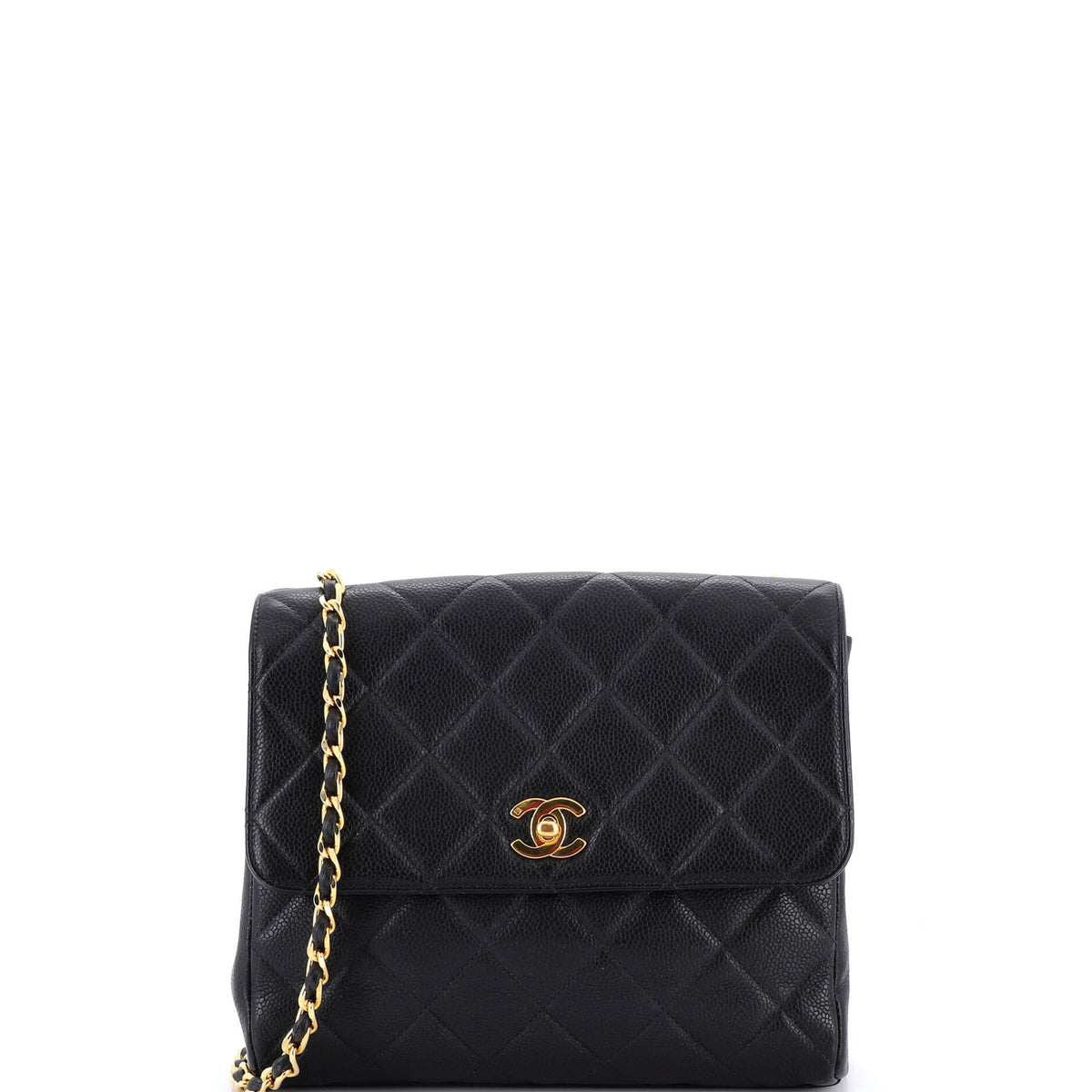 Chanel CHANEL Vintage Square CC Flap Bag Quilted Caviar Small