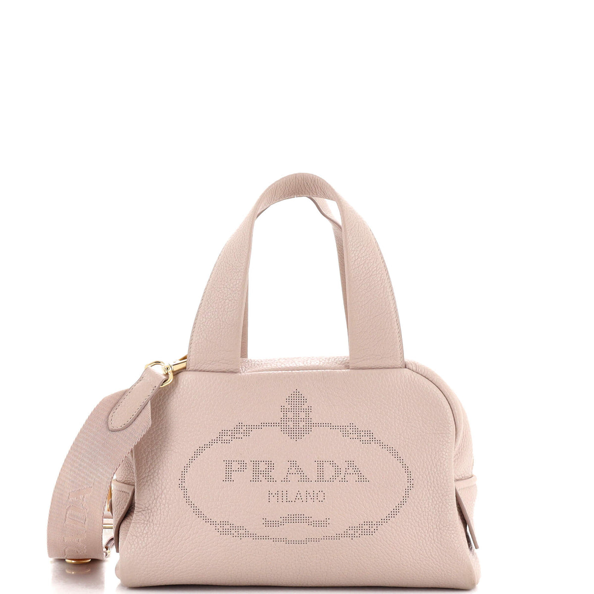 Prada PRADA Logo Bowler Bag Perforated Leather Medium