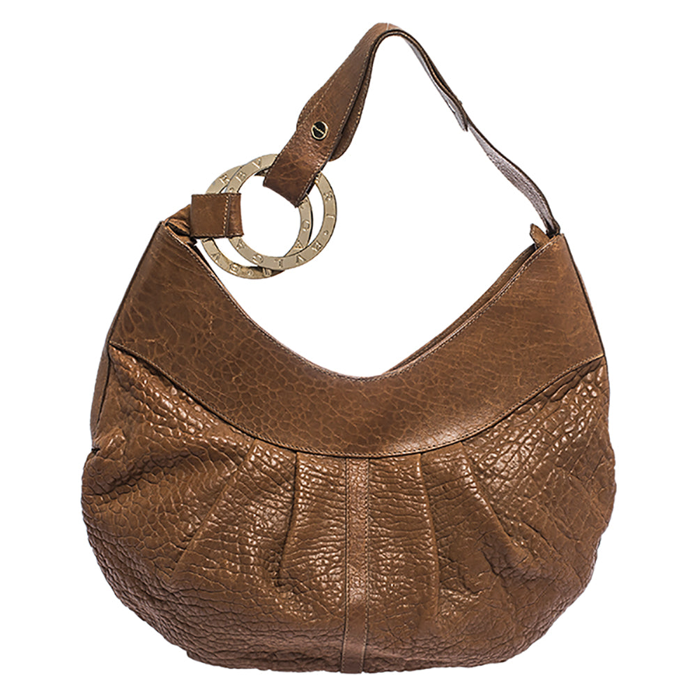 Bvlgari Brown Pleated Leather Hobo