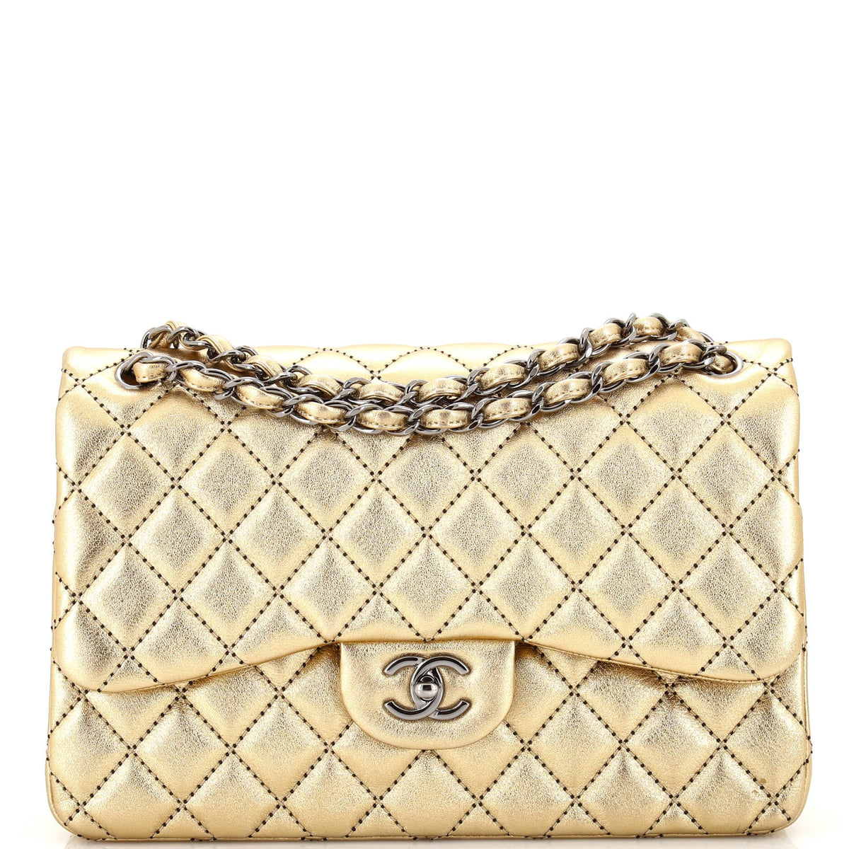 Chanel CHANEL Classic Double Flap Bag Quilted Metallic Lambskin Jumbo
