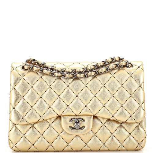 CHANEL Classic Double Flap Bag Quilted Metallic Lambskin Jumbo