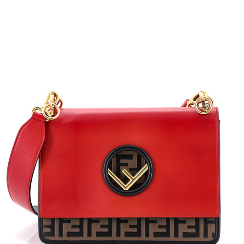 FENDI Kan I F Shoulder Bag Leather with Zucca Embossed Detail Medium