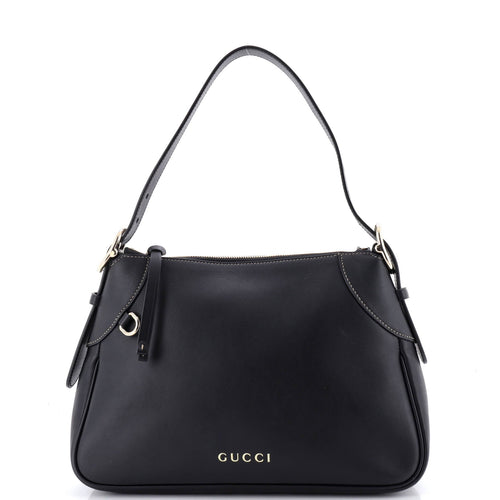 GUCCI Emblem Shoulder Bag Leather Medium
