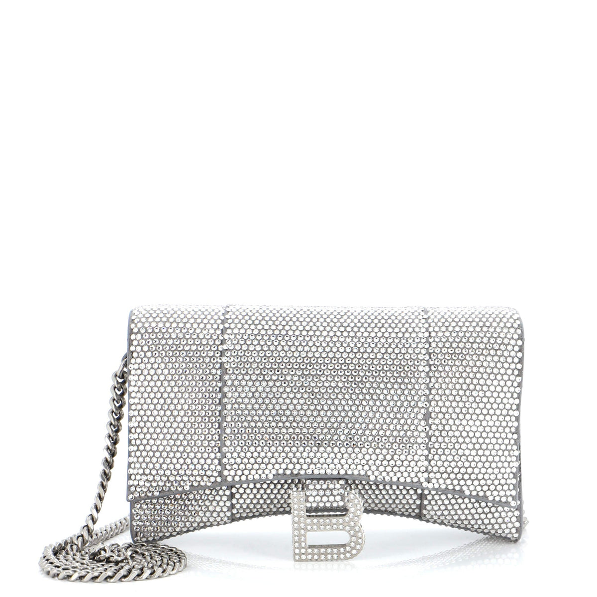 Balenciaga Hourglass Chain Wallet Suede with Crystals XS