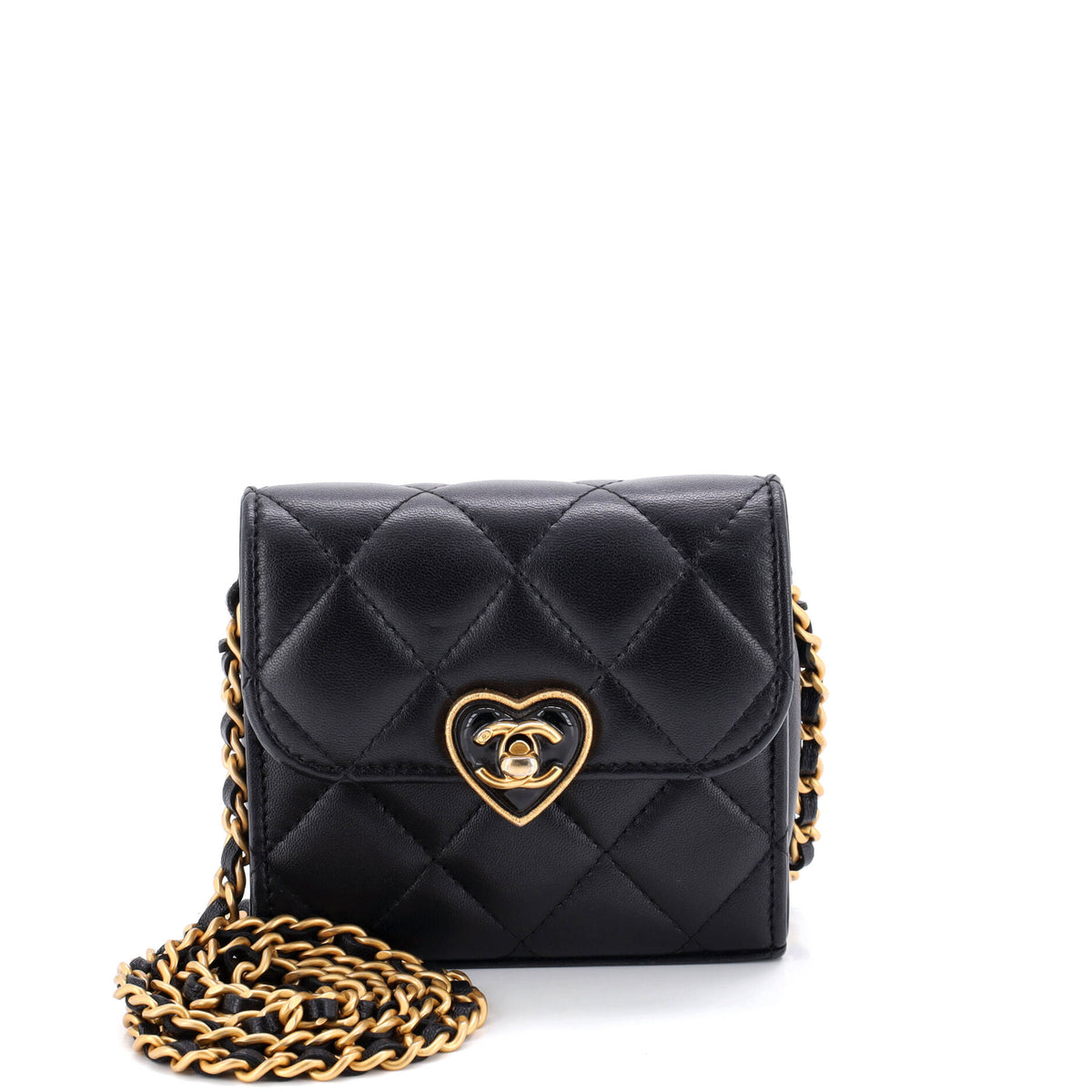 Chanel CHANEL Coco Love CC Heart Clutch with Chain Quilted Lambskin Mini