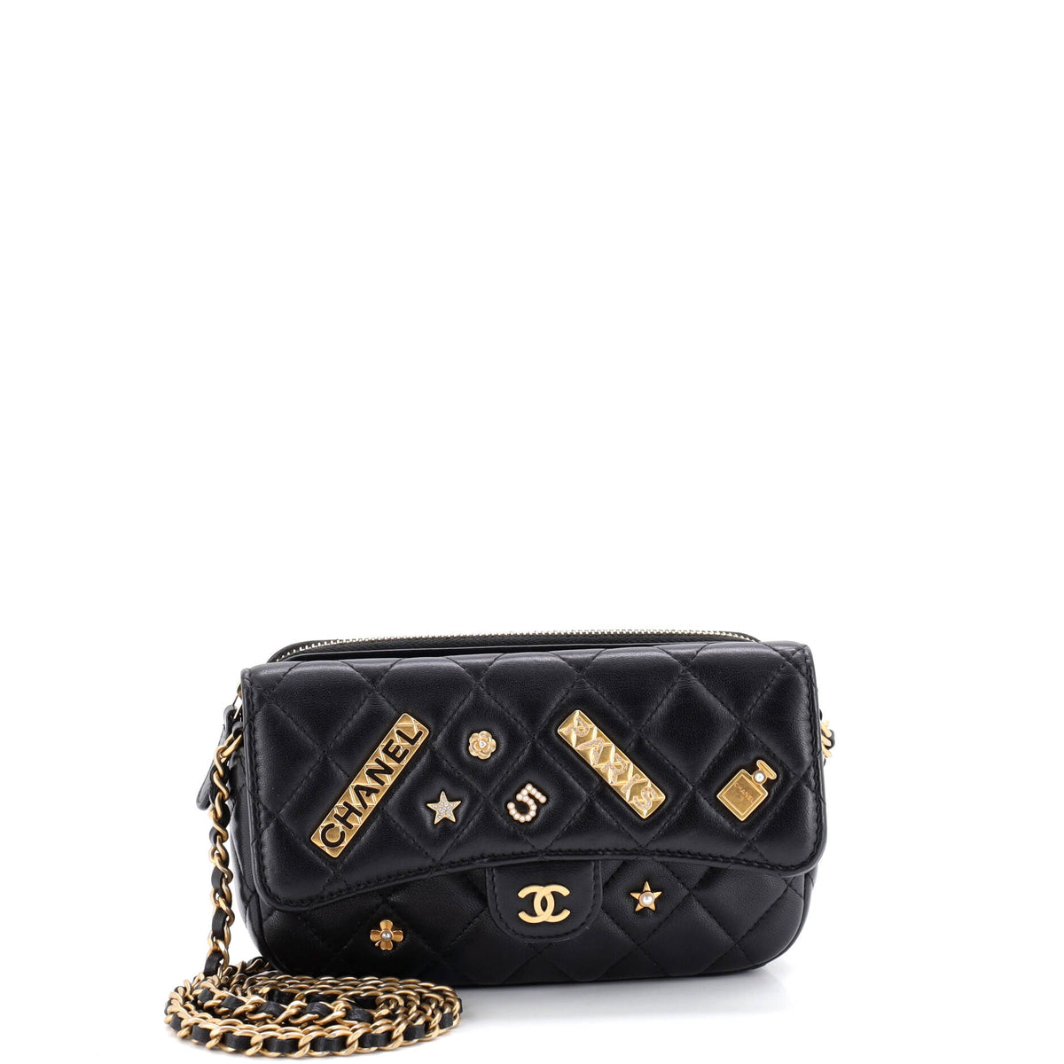 Chanel CHANEL Lucky Charms Classic Flap Phone Holder with Chain Quilted Lambskin