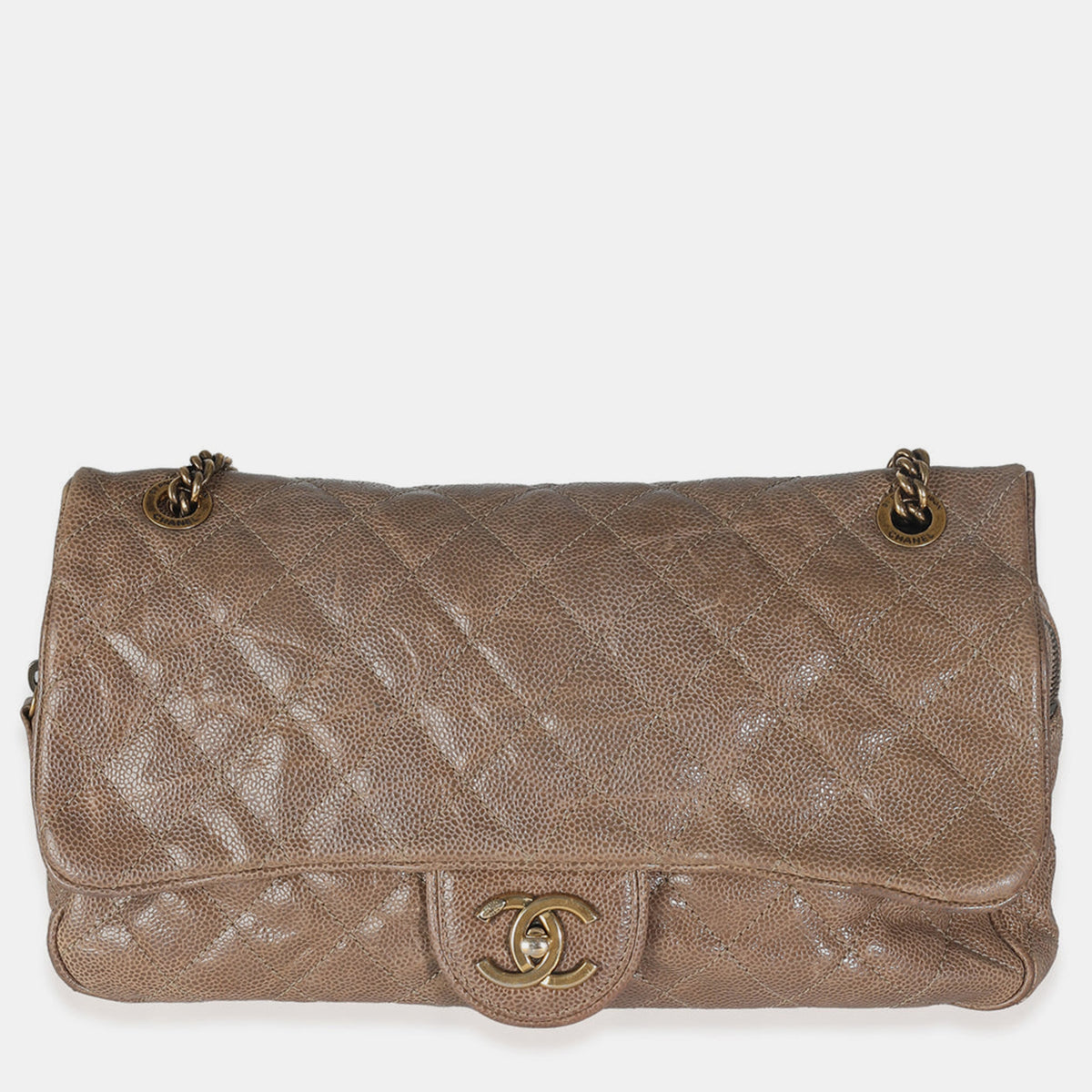 Chanel Brown Quilted Glazed Caviar Large Shiva Flap Bag