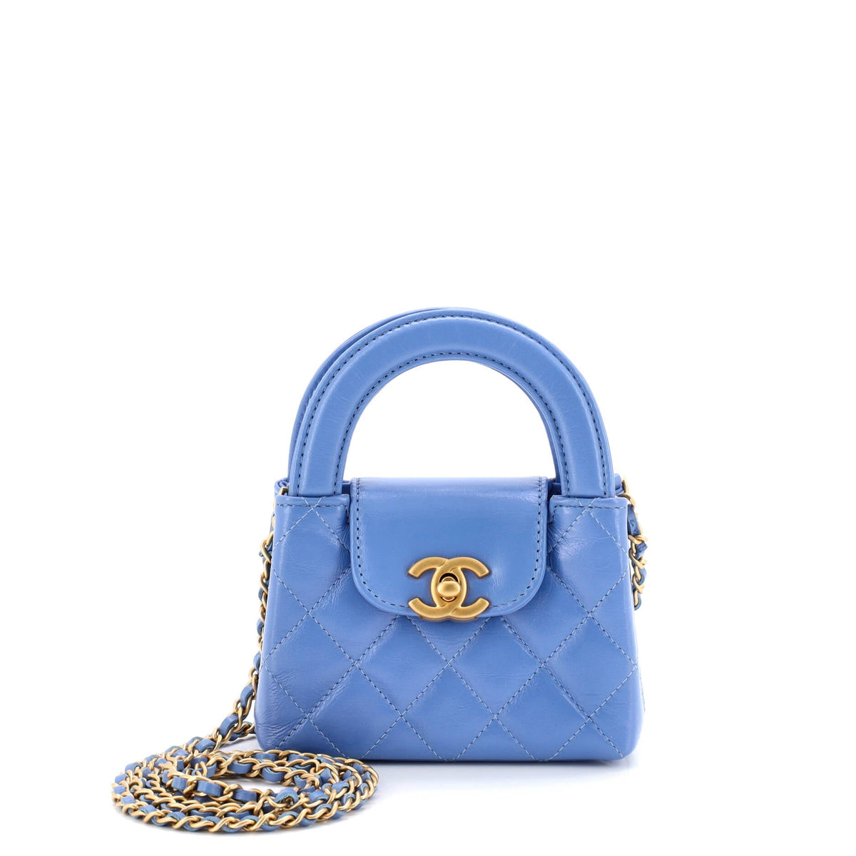 Chanel CHANEL Kelly Top Handle Shopping Bag Quilted Shiny Aged Calfskin Nano