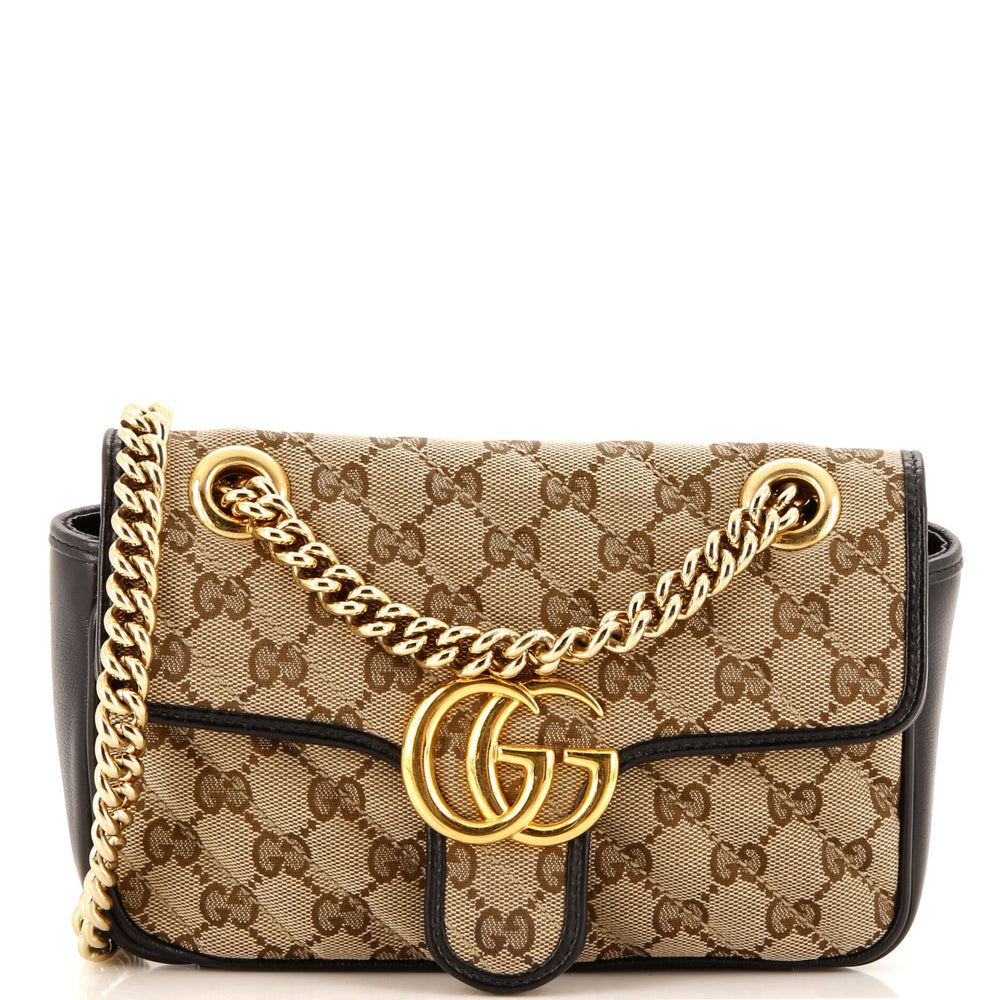 GUCCI GG Marmont Flap Bag Diagonal Quilted GG Canvas Small