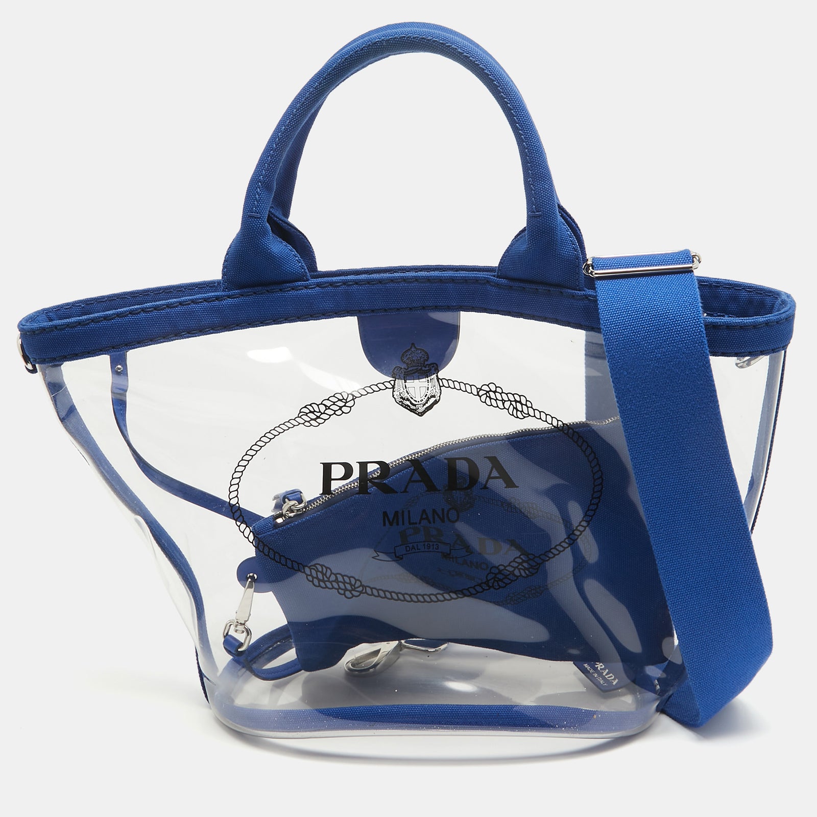 Prada Blue/Transparent PVC and Canvas Logo Tote