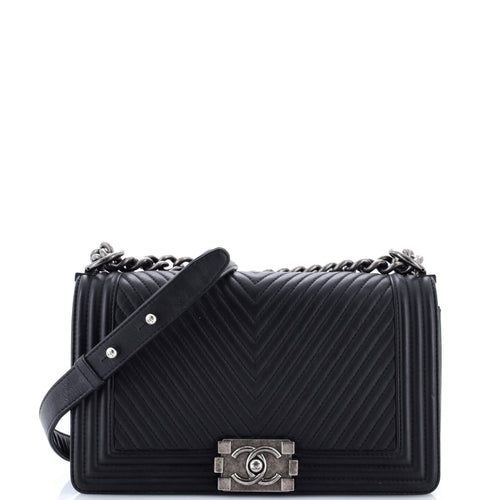 CHANEL Boy Flap Bag Chevron Wrinkled Lambskin Old Medium