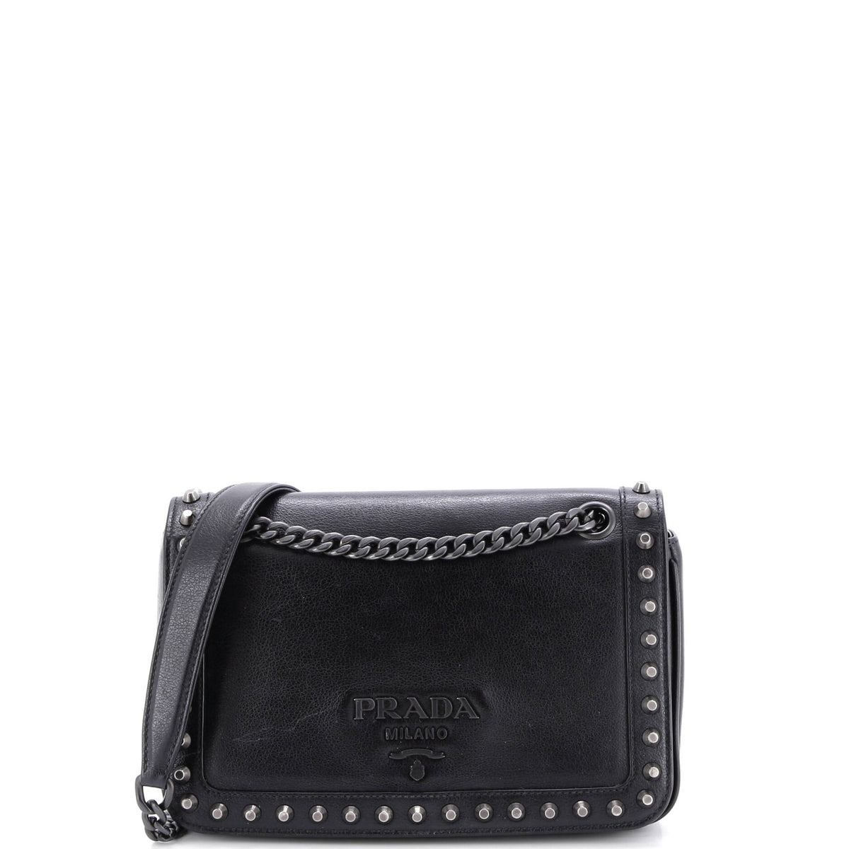 Prada PRADA Chain Flap Bag Studded Glace Calf Small