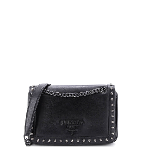 PRADA Chain Flap Bag Studded Glace Calf Small