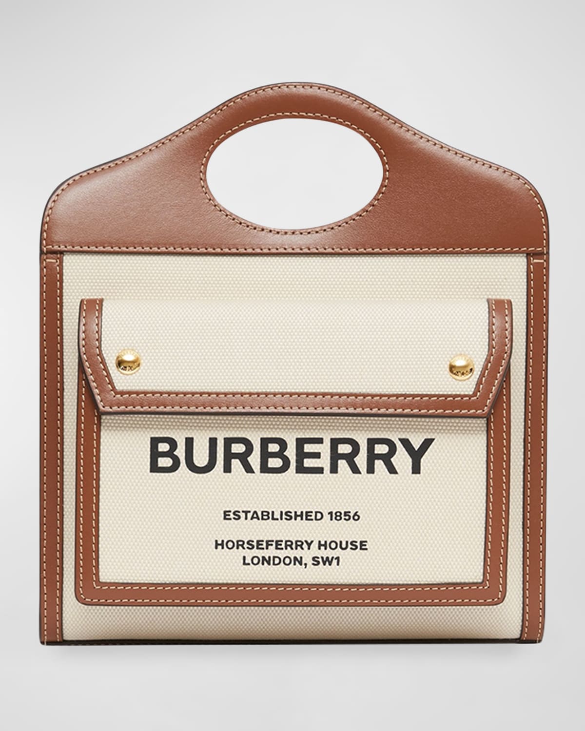 Burberry Pocket Mini Canvas Logo Top Handle Tote Bag