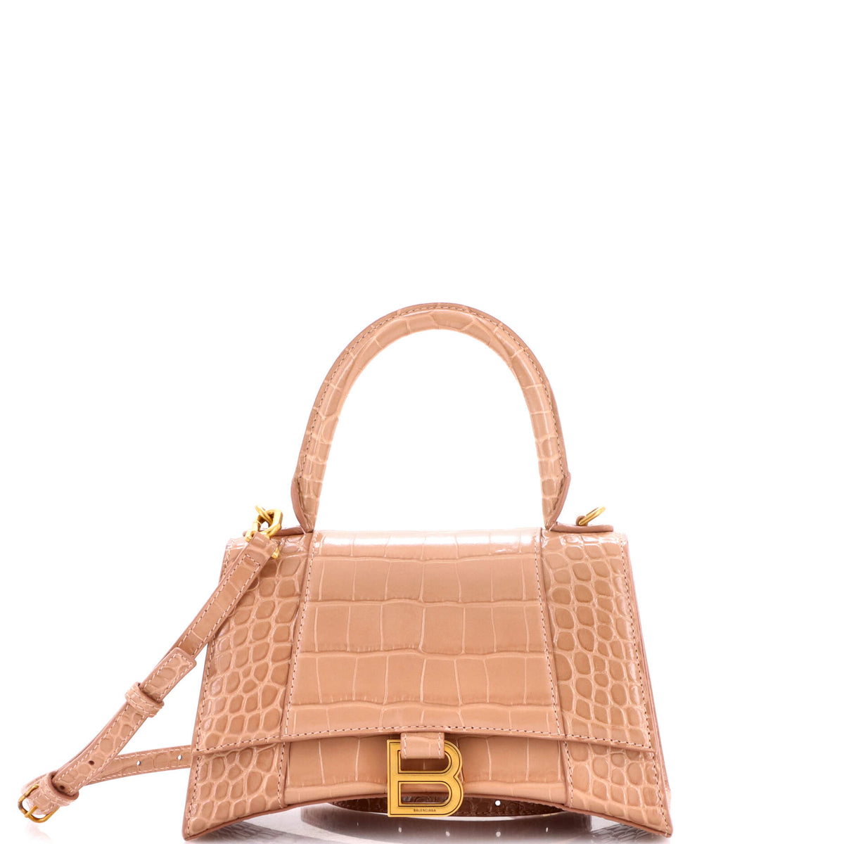 Balenciaga Hourglass Top Handle Bag Crocodile Embossed Leather Small