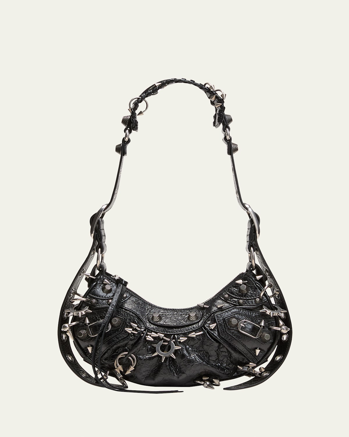 Balenciaga Cagole XS Spike Leather Hobo Shoulder Bag