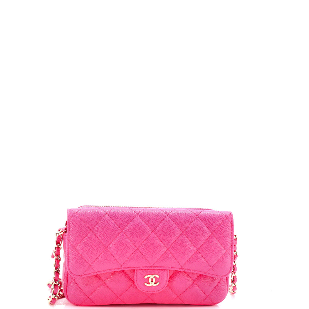 CHANEL Classic Flap Phone Holder with Chain Quilted Caviar