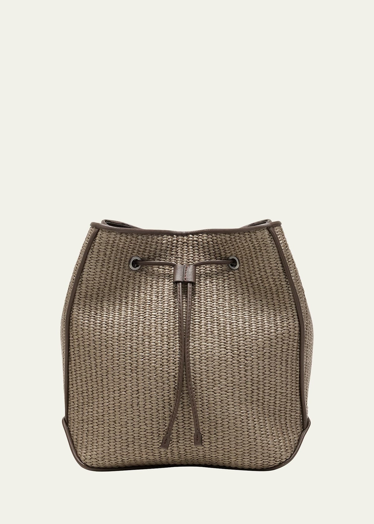 Brunello Cucinelli Medium Drawstring Raffia & Leather Crossbody Bag