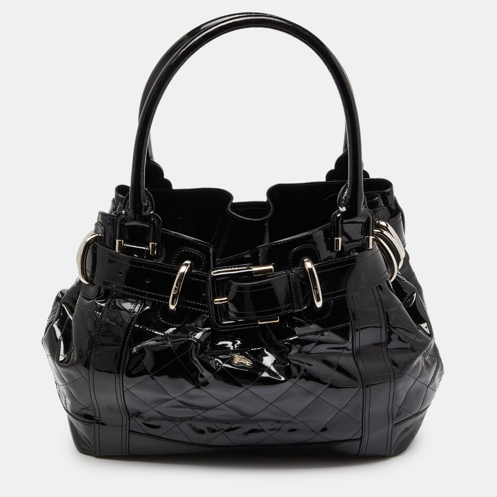 Burberry Black Quilted Patent Leather Large Beaton Tote